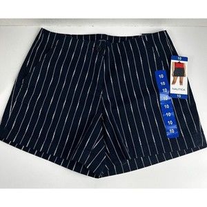 Nautica Navy Blue Striped Nautical Mid Rise 5” Inseam Twill Shorts